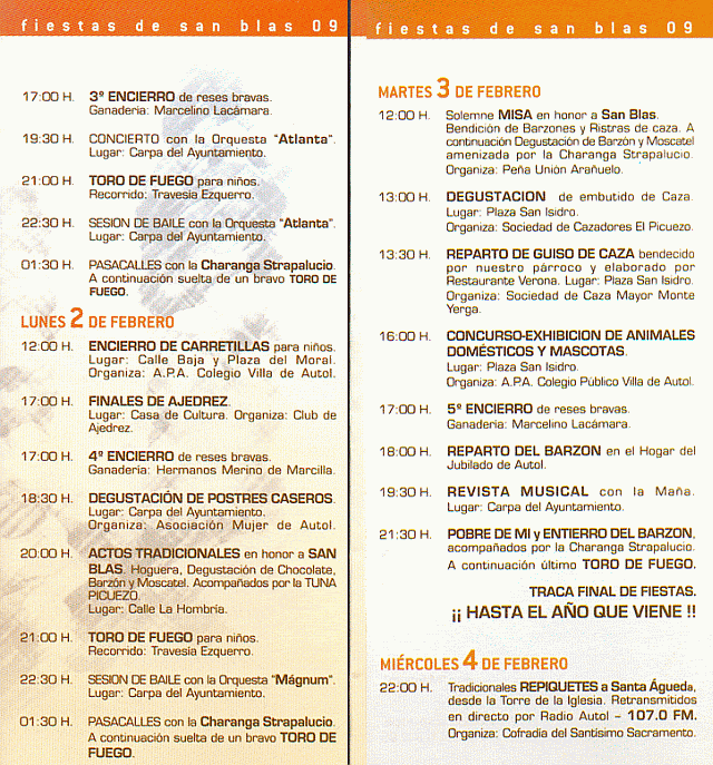 Programa fiestas de San Blas 2009 de Autol
