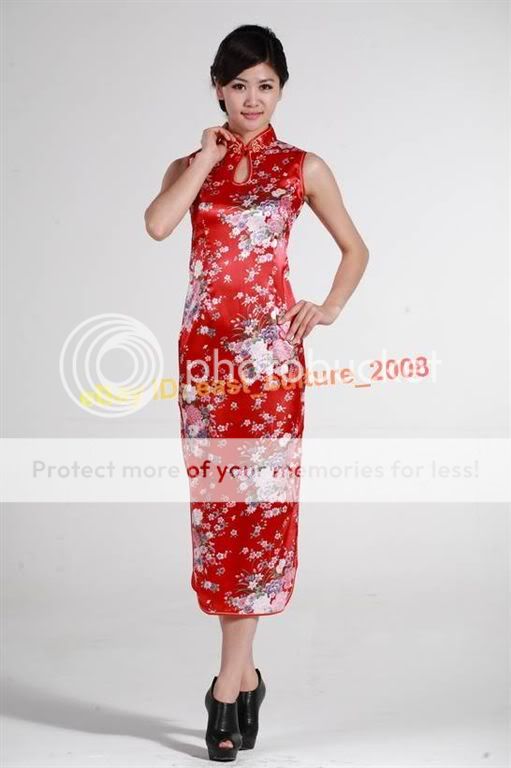 Chinese Long Silk Cheongsam Evening Dress Red WLD 54  