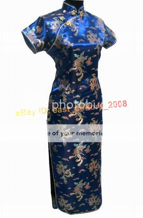 Chinese Long Cheongsam Evening Dress Blue Plus WLD 02  