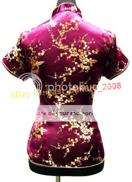 Handmade Plum blossom Shirt Blouse Burgundy WHS 02  