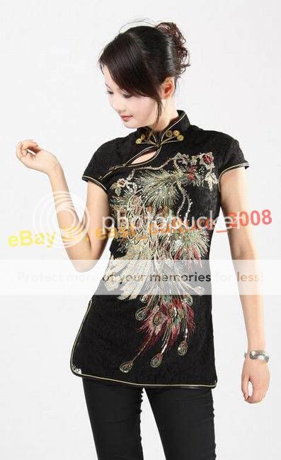 Embroidery Phoenix Party Shirt Blouse Top Black WHS 52  