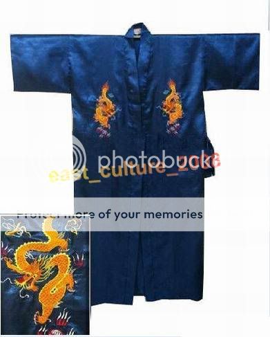 Chinese Mens Dragon Pajamas Robe Sleepwear Blue MRD 04  
