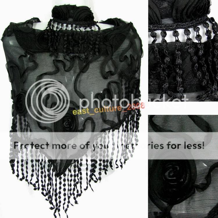 Fashion Rose Silk Triangle Shawl Wraps Black WPS 03  